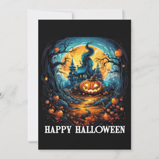 不気味な白熱［赤熱］光を放つかぼちゃのハローウィンパーティ招待状 招待状 (裏面)