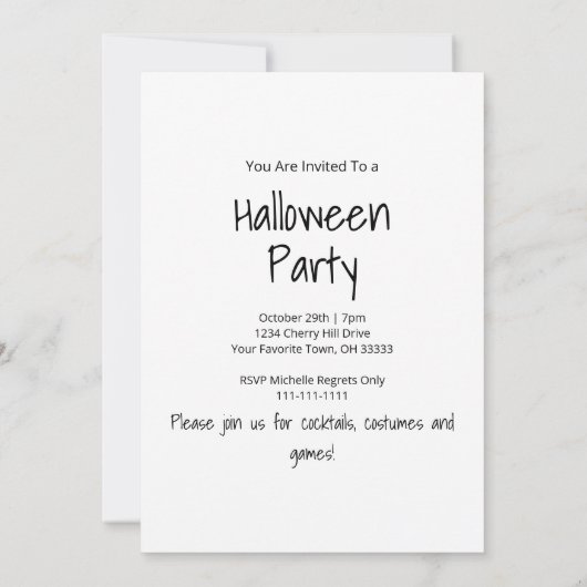 不気味な白黒ゴシックハローウィンパーティ 招待状 (裏面)