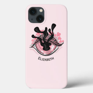 不気味な目ピンクかわいい風変わりゴシック名 iPhone 13ケース