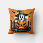 不気味な空の下でカボチャとハロウィーン幽霊 クッション (裏面)