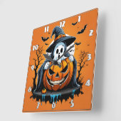 不気味な空の下でカボチャとハロウィーン幽霊 スクエア壁時計 (傾斜)