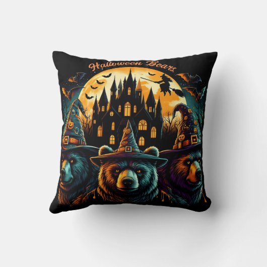 不気味な空の下に祝クマのハロウィーン クッション (裏面)