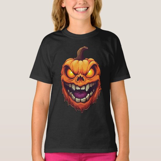 不気味な笑顔のカボチャの頭 Tシャツ (正面)