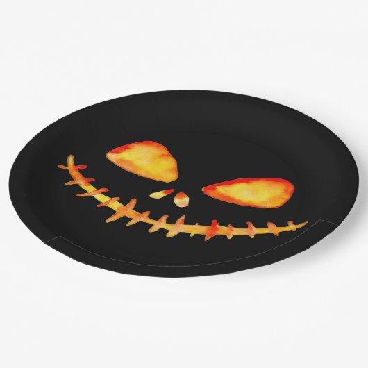 不気味な笑顔のジャックO'ランタン顔 ペーパープレート (アングル)