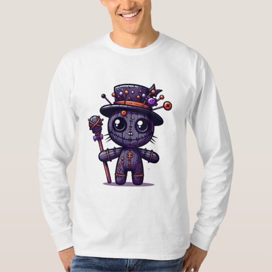 不気味な紫のブードゥー人形デザイン Tシャツ (正面)