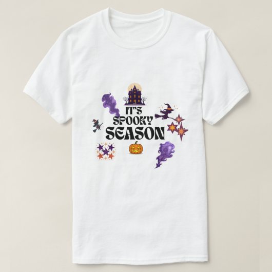 不気味な紫の幽霊屋敷のハロウィンデザイン Tシャツ (デザイン正面)