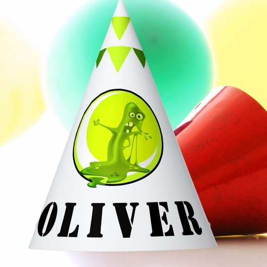 不気味な緑のスライムモンスターキッドの誕生日パーティー パーティーハット