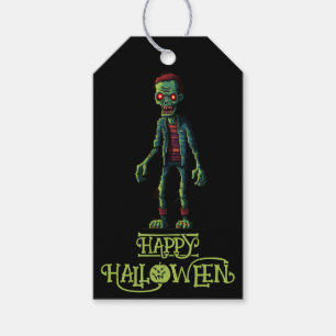 不気味な緑のゾンビ   ブラックキッズ ハロウィンパーティー ギフトタグ