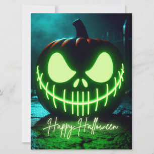 不気味な緑の光を放つハロウィンのカボチャ シーズンカード