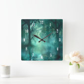 不気味な緑の湿地の白い数字 スクエア壁時計 (ホーム)