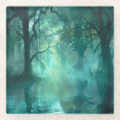 不気味な緑の湿地 ガラスコースター (正面)