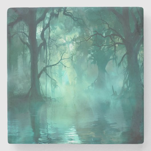 不気味な緑の湿地 ストーンコースター (正面)