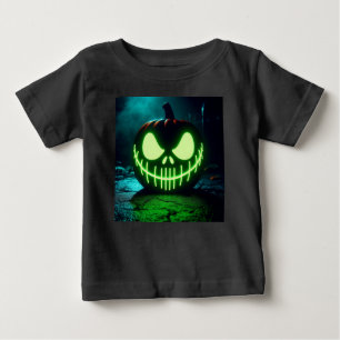 不気味な緑の発光ハロウィンのかぼちゃ ベビーTシャツ