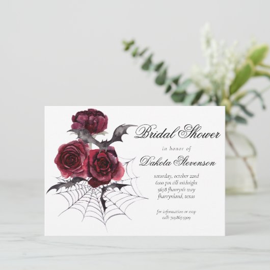 不気味な美しさ |ゴシックフローラこうもりブライダルシャワー 招待状 (スタンド正面)