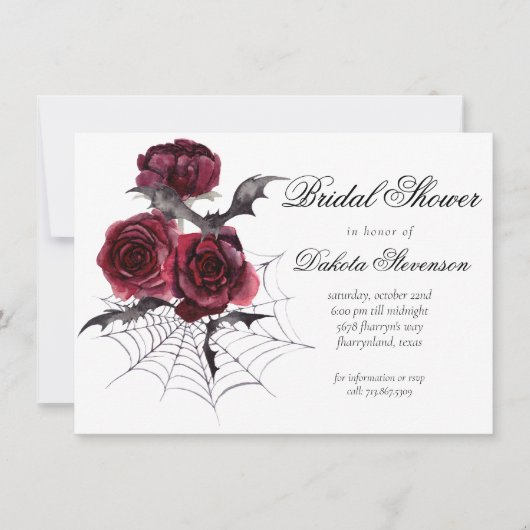 不気味な美しさ |ゴシックフローラこうもりブライダルシャワー 招待状 (正面)