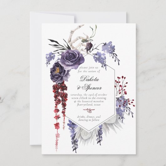 不気味な美しさ |ゴシックフローラ結婚骨格 招待状 (正面)