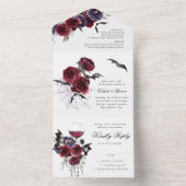 不気味な美しさ |ゴシック赤紫フローラこうもり オールインワン招待状 (内側)