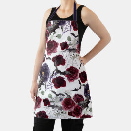 不気味な美しさ |暗色ゴシックバラとこうもり エプロン