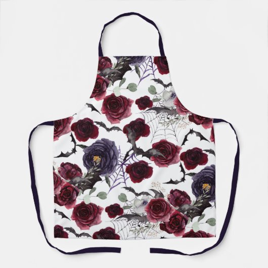 不気味な美しさ |暗色ゴシックバラとこうもり エプロン (正面)