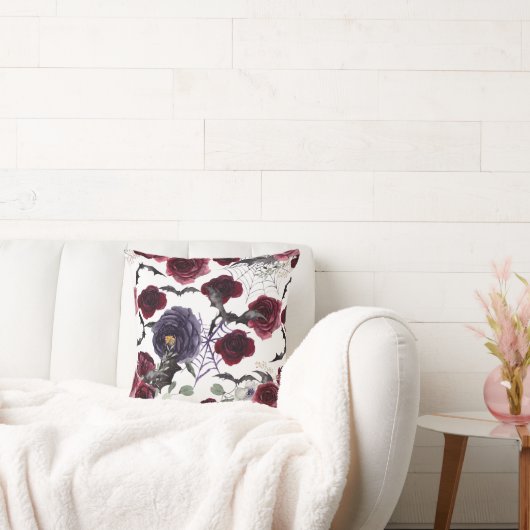 不気味な美しさ |暗色ゴシックバラとこうもり クッション (ソファ)