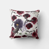 不気味な美しさ |暗色ゴシックバラとこうもり クッション (正面)