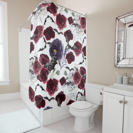 不気味な美しさ |暗色ゴシックバラとこうもり シャワーカーテン (インサイチュ)
