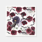 不気味な美しさ |暗色ゴシックバラとこうもり スタンダードカクテルナプキン (正面)