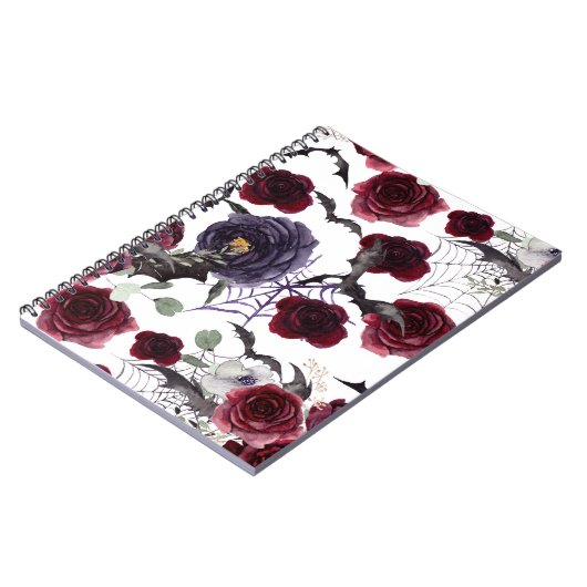 不気味な美しさ |暗色ゴシックバラとこうもり ノートブック (左側)