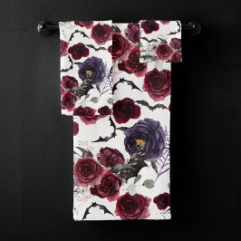 不気味な美しさ |暗色ゴシックバラとこうもり バスタオルセット