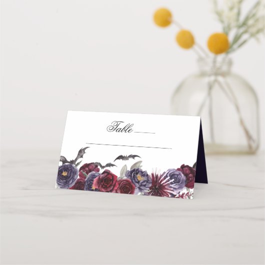 不気味な美しさ |暗色ゴシックバラとこうもり プレイスカード (正面)