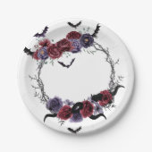 不気味な美しさ |暗色ゴシックバラとこうもり ペーパープレート (正面)