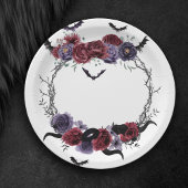 不気味な美しさ |暗色ゴシックバラとこうもり ペーパープレート