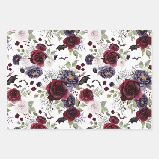 不気味な美しさ |暗色ゴシックバラとこうもり ラッピングペーパーシート (正面)