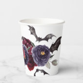 不気味な美しさ |暗色ゴシックバラとこうもり 紙コップ (裏面)