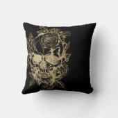 不気味な美しさ |金ゴールドグランジスカルとバラ クッション (裏面)