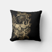 不気味な美しさ |金ゴールドグランジスカルとバラ クッション (正面)