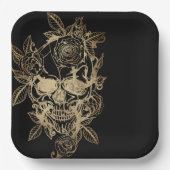 不気味な美しさ |金ゴールドグランジスカルとバラ ペーパープレート (正面)