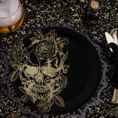 不気味な美しさ |金ゴールドグランジスカルとバラ ペーパープレート