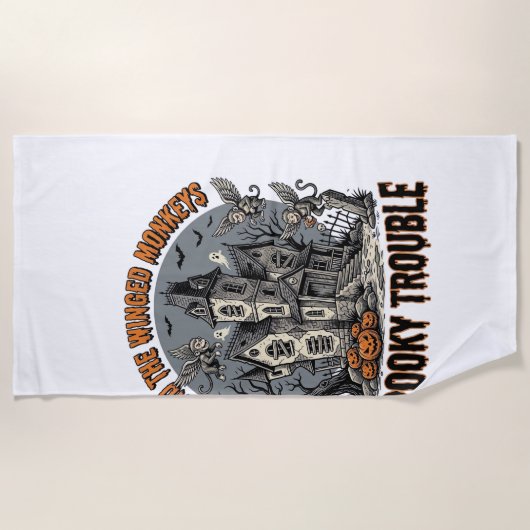 不気味な羽の猿のハロウィンTシャツ_1 ビーチタオル (正面)