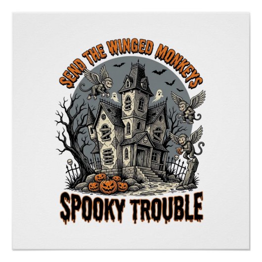 不気味な羽を持つ猿のハロウィンTシャツ_1 ポスター (正面)