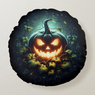 不気味な自然の光を放つハロウィンのカボチャ ラウンドクッション