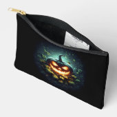 不気味な自然発光のハロウィンのかぼちゃ アクセサリーポーチ (見開き)