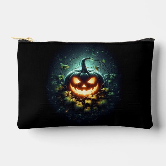 不気味な自然発光のハロウィンのかぼちゃ アクセサリーポーチ (正面)