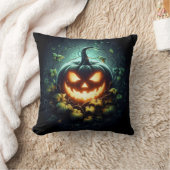 不気味な自然発光のハロウィンのかぼちゃ クッション (ブランケット)