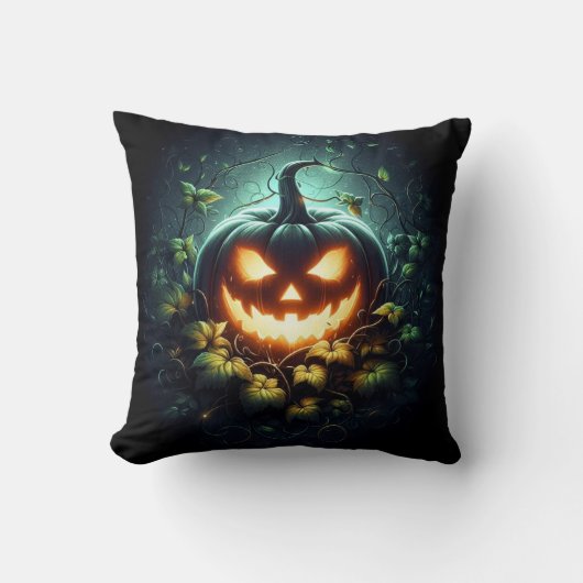 不気味な自然発光のハロウィンのかぼちゃ クッション (正面)