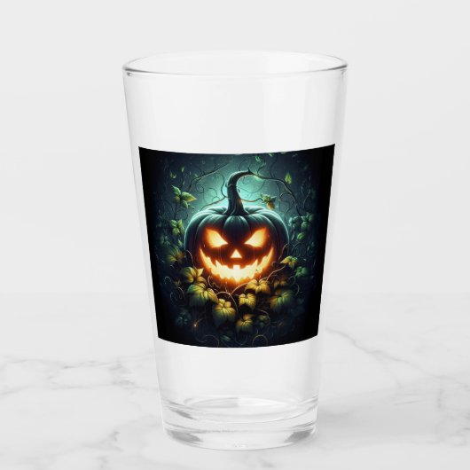不気味な自然発光のハロウィンのかぼちゃ タンブラーグラス (正面)