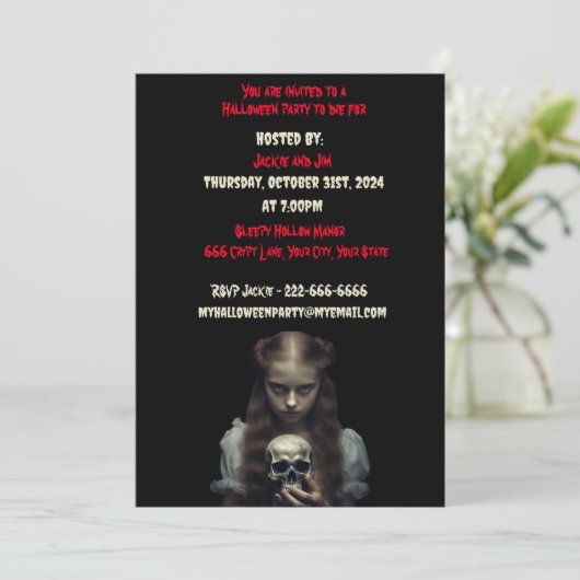 不気味な若い女の子とスカルハローウィンパーティ 招待状 (スタンド正面)