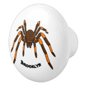 不気味な茶色とオレンジ色のタランチュラのクモの漫画 セラミックノブ (右)