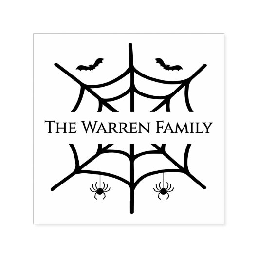 不気味な蜘蛛の巣の蜘蛛とコウモリのファミリー ネーム セルフインキングスタンプ (デザイン)