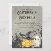不気味な衣装とカクテルのハロウィンパーティー 招待状 (正面)